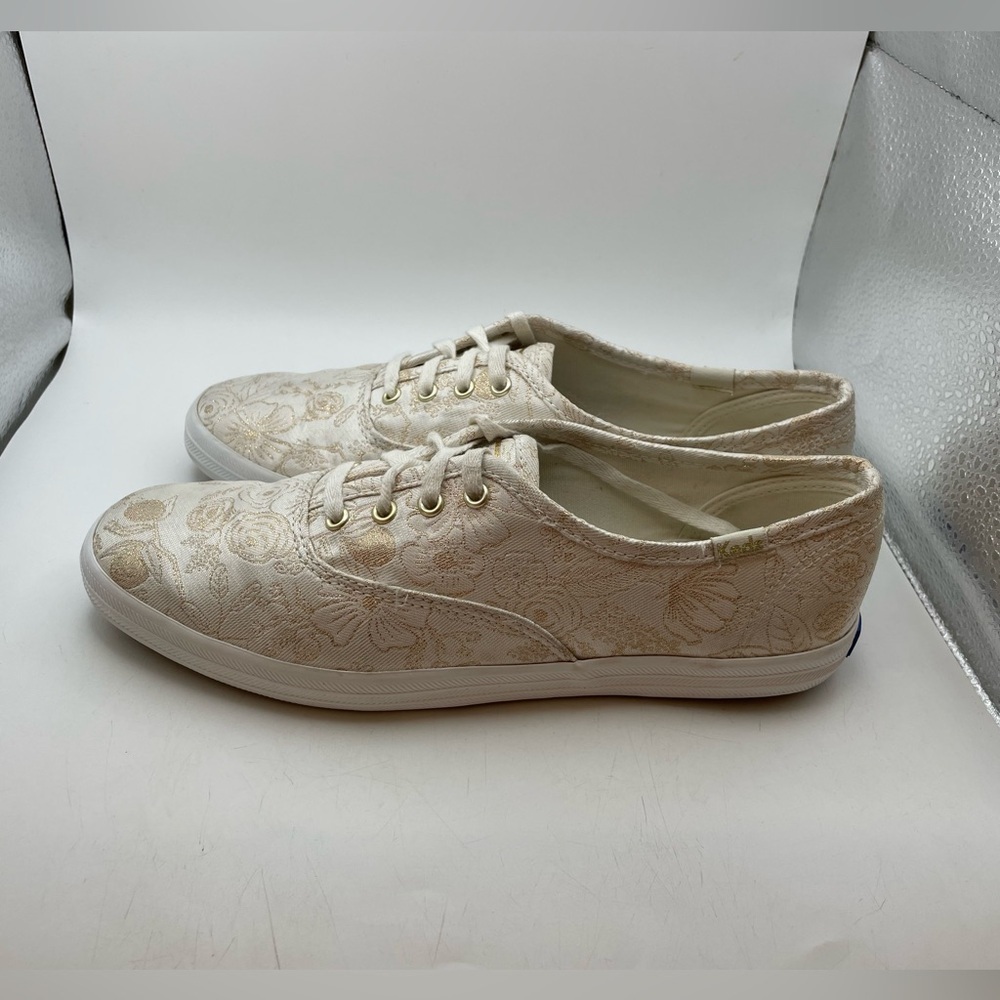 Keds X Rifle Paper Co womens gold floral sneakers size 6.5